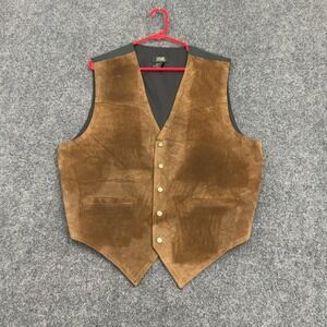 Vintage Stefano Vest Mens L Brown Leather Suede Western V-Neck Waistcoat Cowboy